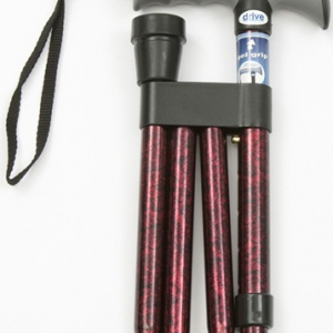 WALKING STICK FOLDING WITH GEL HANDLE RED