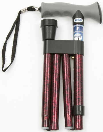 WALKING STICK FOLDING WITH GEL HANDLE RED