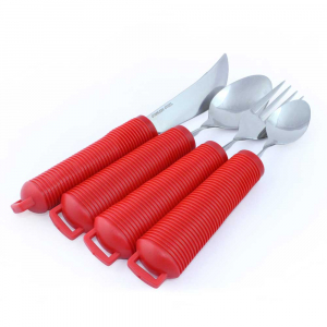 CUTLERY SET WITH RED HANDLES FOR ASSESSMENT KIT
